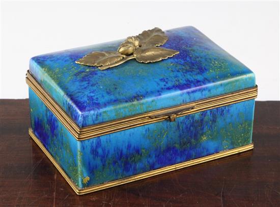 A Sevres turquoise blue and green souffle glazed box and cover, 1930s, probably Paul Milet, 17cm